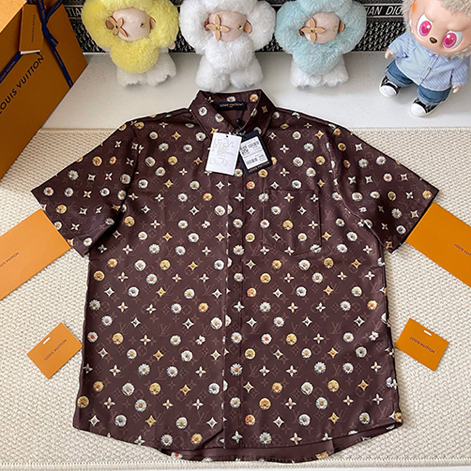 lv louis vuitton daisy monogram silk short sleeve shirt
